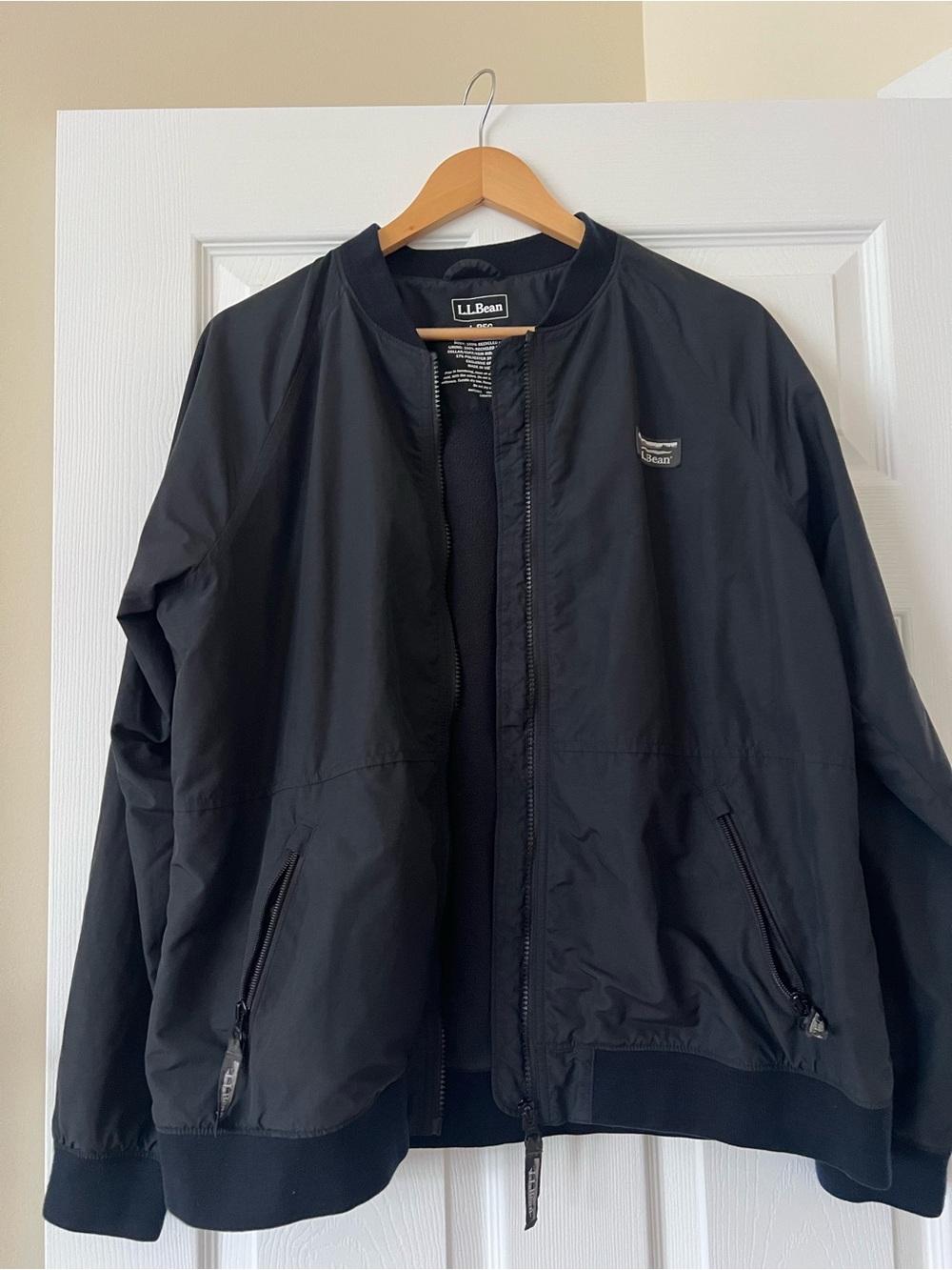 LL Bean 3- Season Bomber Jacket Women’s L Black 512691 Full Zip